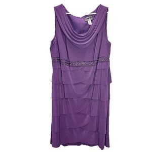 Alex Evening Purple Tiered Beaded Cowl Neck Sleeveless Party Dress Size 24W‎